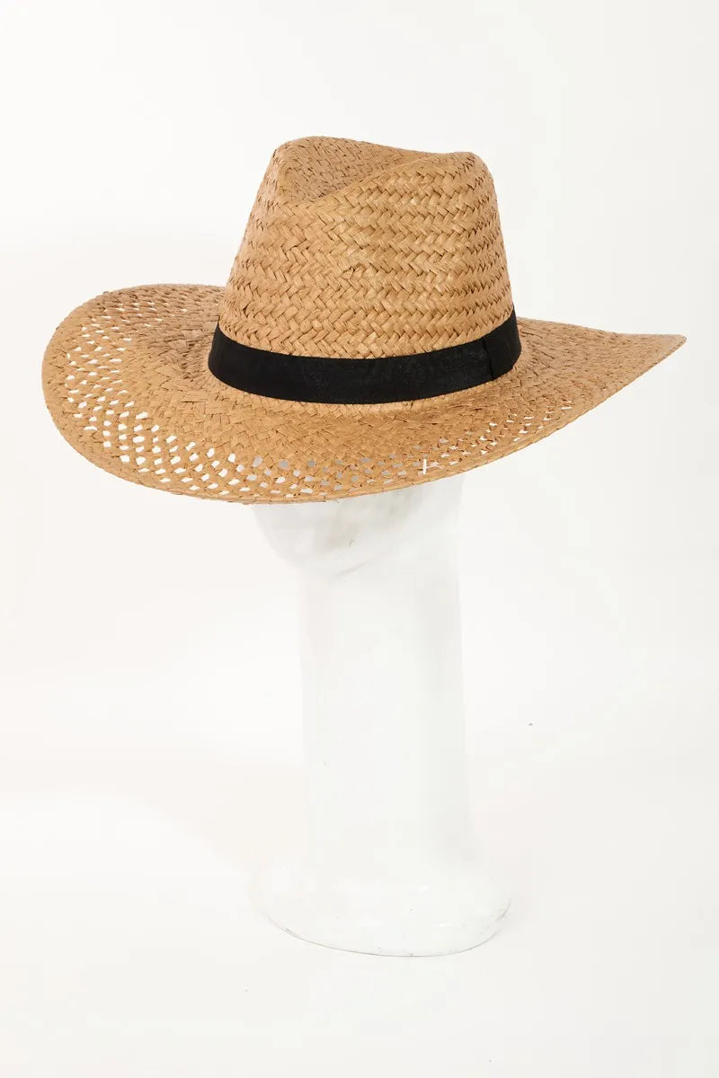 Women's Basket Weave Straw Sun Hat – Wide Brim, Adjustable & Beach-Chic | Fame Accessories