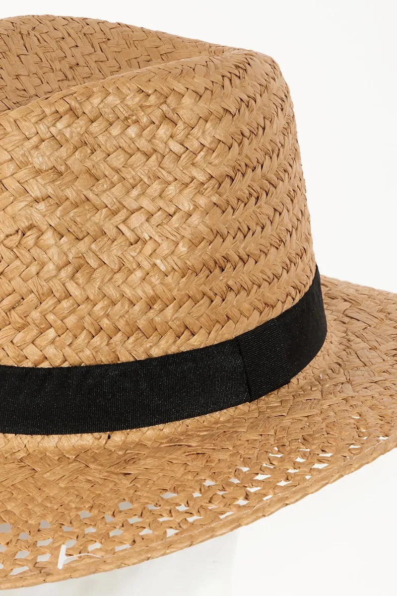 Women's Basket Weave Straw Sun Hat – Wide Brim, Adjustable & Beach-Chic | Fame Accessories