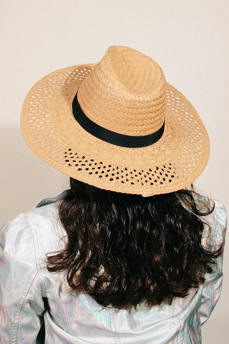 Women's Basket Weave Straw Sun Hat – Wide Brim, Adjustable & Beach-Chic | Fame Accessories