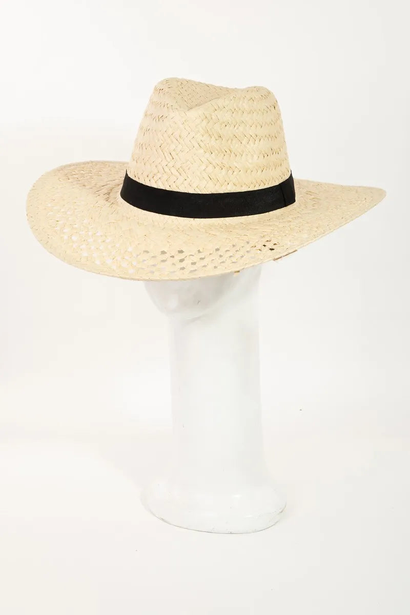 Women's Basket Weave Straw Sun Hat – Wide Brim, Adjustable & Beach-Chic | Fame Accessories