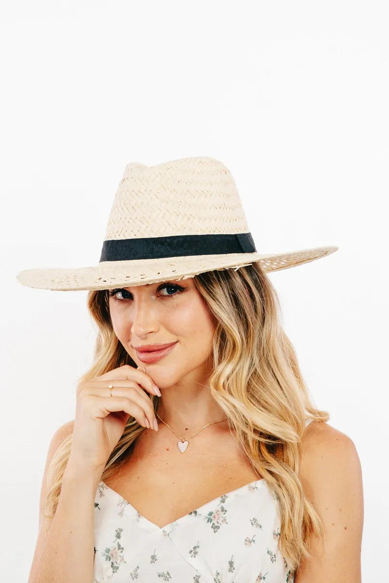 Women's Basket Weave Straw Sun Hat – Wide Brim, Adjustable & Beach-Chic | Fame Accessories