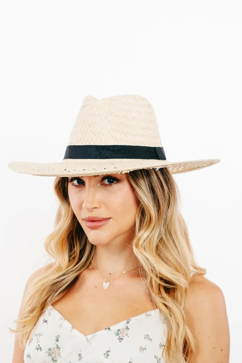 Women's Basket Weave Straw Sun Hat – Wide Brim, Adjustable & Beach-Chic | Fame Accessories
