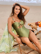 Cutout Sweetheart Neck One-Piece Swimsuit & Cover-Up Set