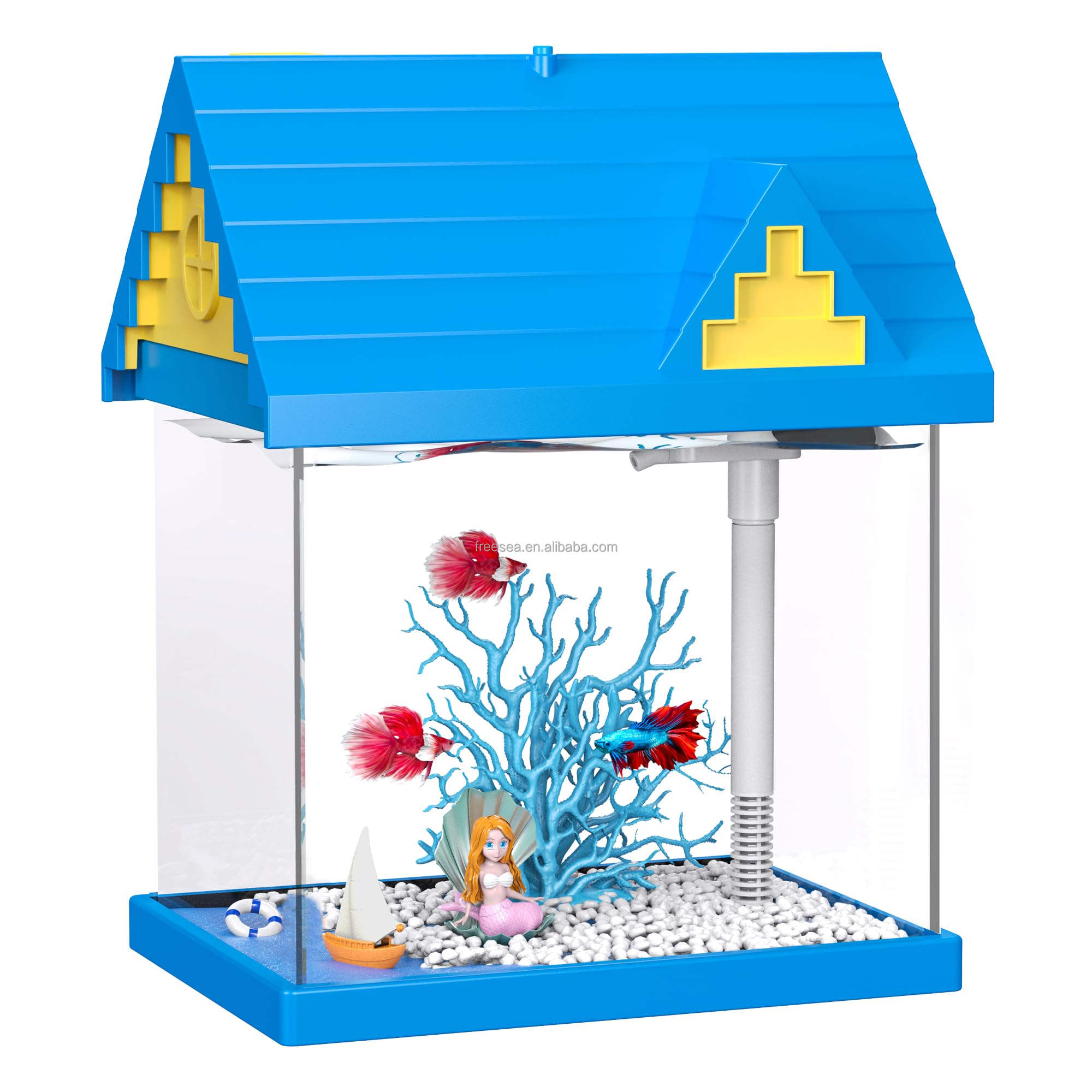 FREESEA 2-Gallon Aquarium Starter Kit with LED Light & Filter - Perfect Desktop Fish Tank for Betta, Goldfish & Shrimp