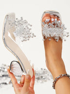 Bead Embellished Clear Strap Sandals