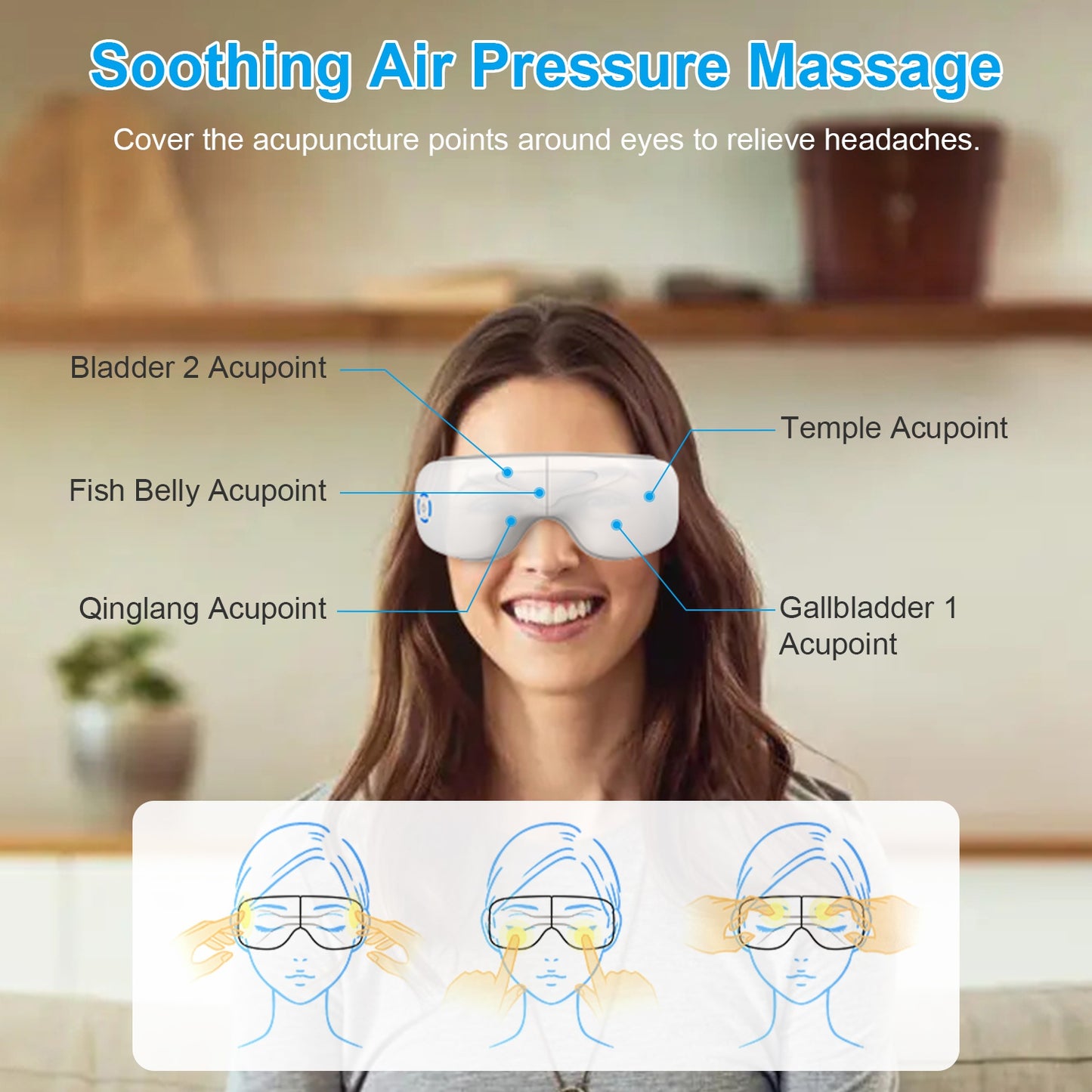 Rechargeable Eye Massager with Heat & Bluetooth Music – Eye Strain, Migraine & Fatigue Relief