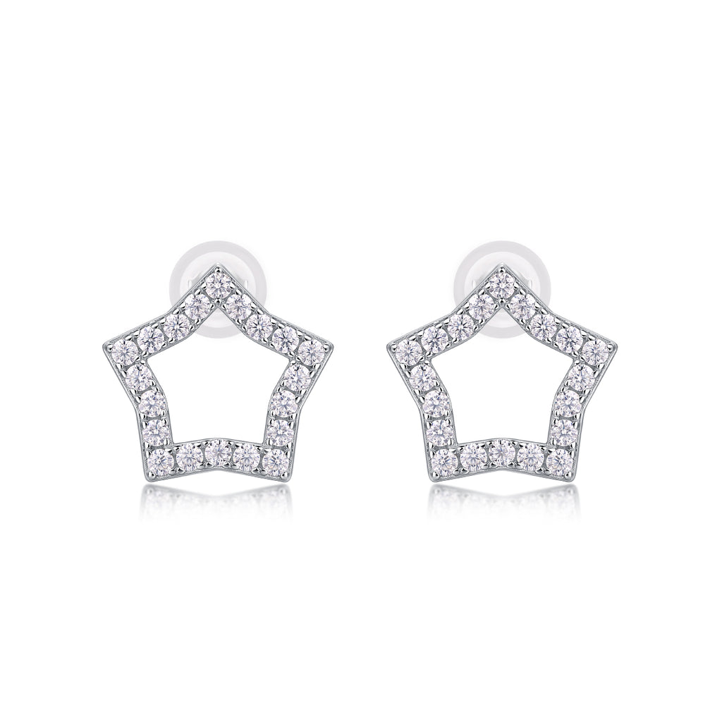 Moissanite Star Stud Earrings – S925 Sterling Silver, Platinum Plated