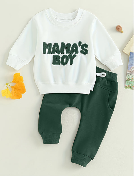 Mama's Boy Sweatshirt & Pants Set | Baby Toddler Boy Long Sleeve Outfit | Sizes 3–24M