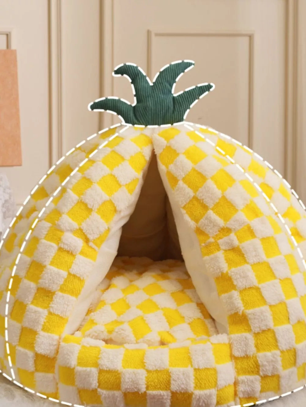 Pineapple Cat Bed – Foldable Semi-Enclosed Cozy Pet Nest