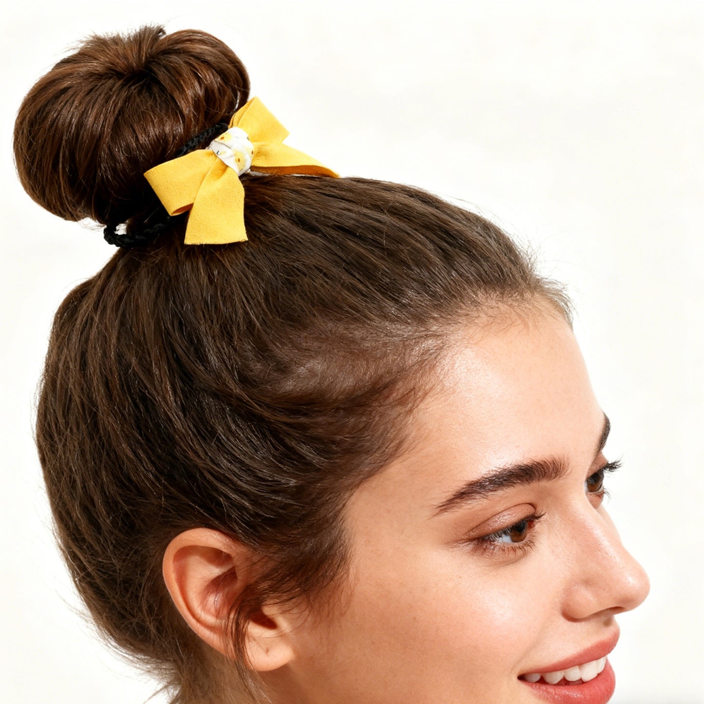 Yellow Bow Hair Ties for Women - Elegant Satin Ribbon Scrunchies