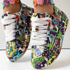 Women's Printed Lace-Up Platform Sneakers | Thick Cushioned Sole, US 6–9.5
