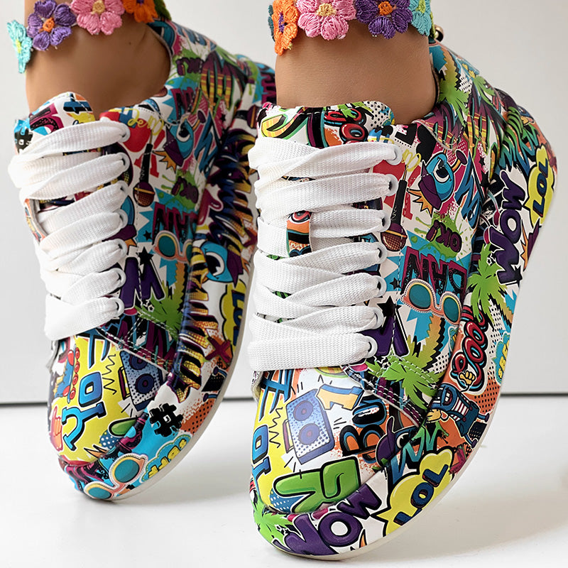 Women's Printed Lace-Up Platform Sneakers | Thick Cushioned Sole, US 6–9.5