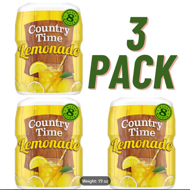 Country Time Lemonade Powdered Drink Mix – 3-Pack (19oz Canisters) | Real Sugar, No Artificial Sweeteners
