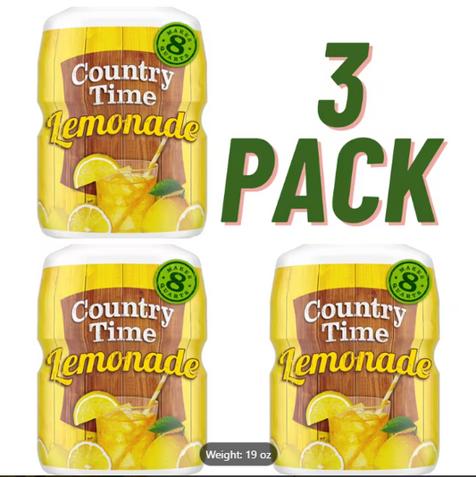Country Time Lemonade Powdered Drink Mix – 3-Pack (19oz Canisters) | Real Sugar, No Artificial Sweeteners