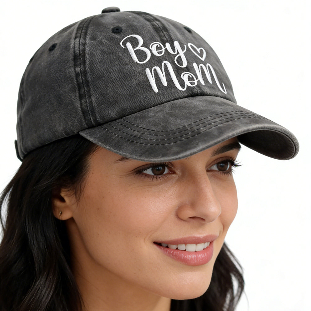 Boy Mom Baseball Cap | Embroidered Cotton Hat for Women – Adjustable & Washable