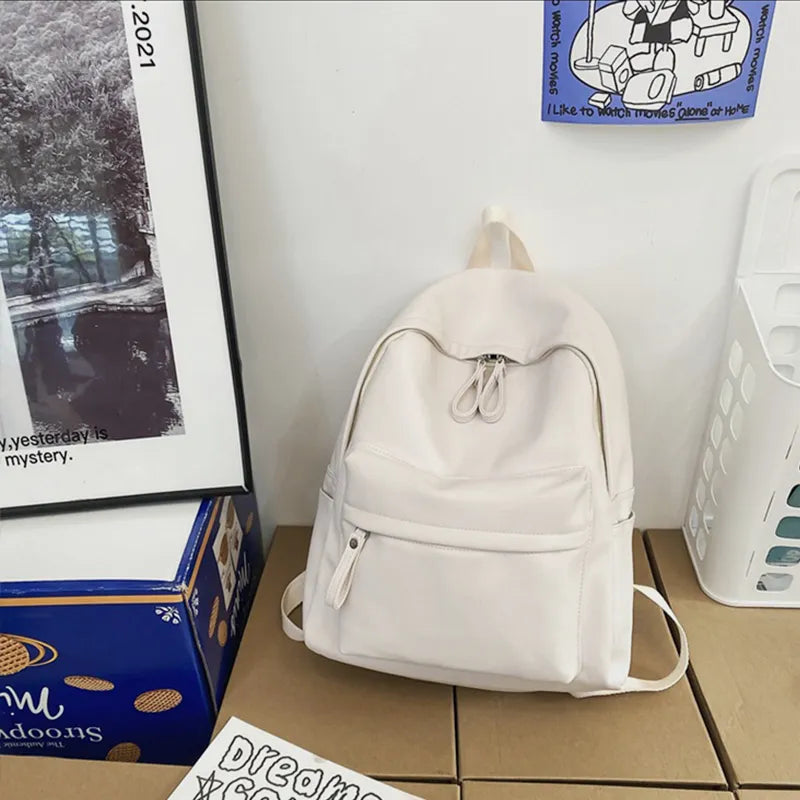 PU Leather Zip Backpack – Large Structured Bag for Women