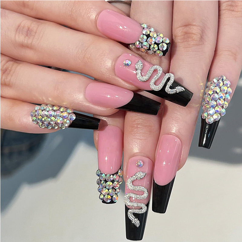 Diamond Snake Press-On Nails | 24-Piece Square Fake Nails with Adhesive Tabs