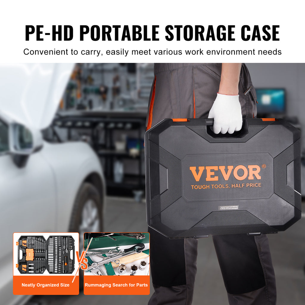 VEVOR 145-Piece Mechanics Tool Set - Professional SAE & Metric Socket Set with Storage Case