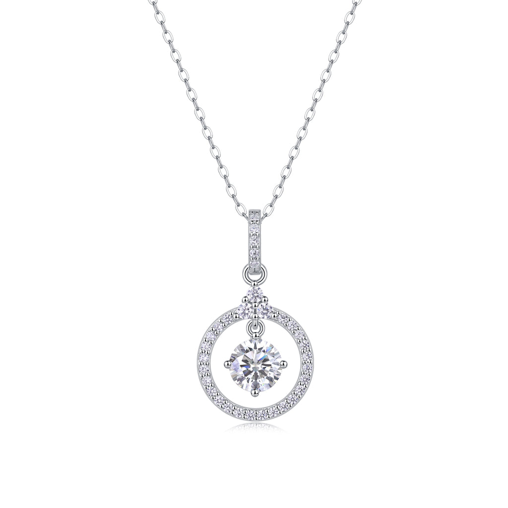 1 Carat Moissanite Pendant Necklace | Sterling Silver, Platinum Plated