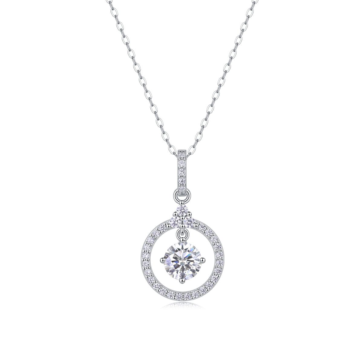 1 Carat Moissanite Pendant Necklace | Sterling Silver, Platinum Plated