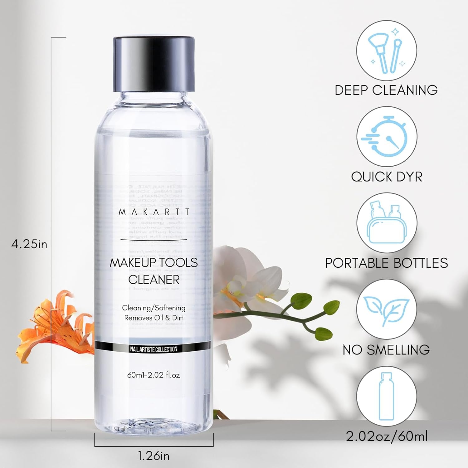 Brush Cleaner Solution: Deep Cleaning for Makeup and Nail Brushes, Sponges, and Powder Puffs, Hypoallergenic Formula, Removes Residue from Cosmetic Tools Cruelty-Free(2.02 Fl Oz)