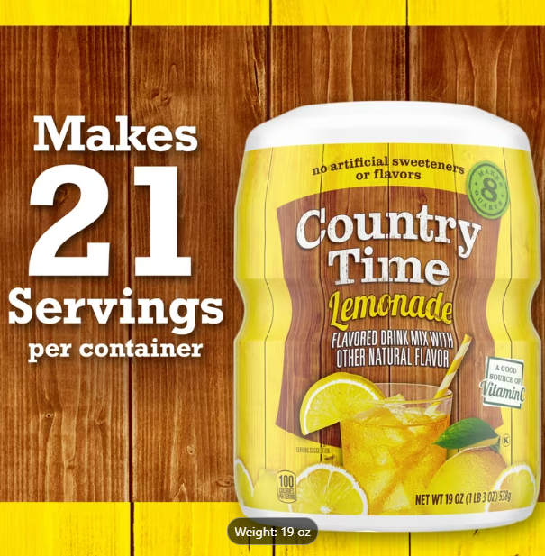 Country Time Lemonade Powdered Drink Mix – 3-Pack (19oz Canisters) | Real Sugar, No Artificial Sweeteners