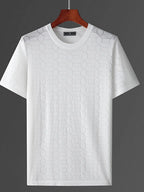 Men's Plus Size Round Neck T-Shirt – Ribbed Geometric Texture, 100% Polyester