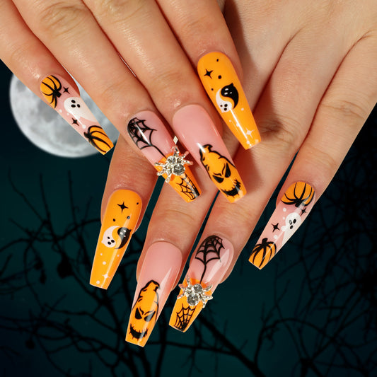 Halloween Press-On Nails | 24-Piece Almond Nail Set with Adhesive