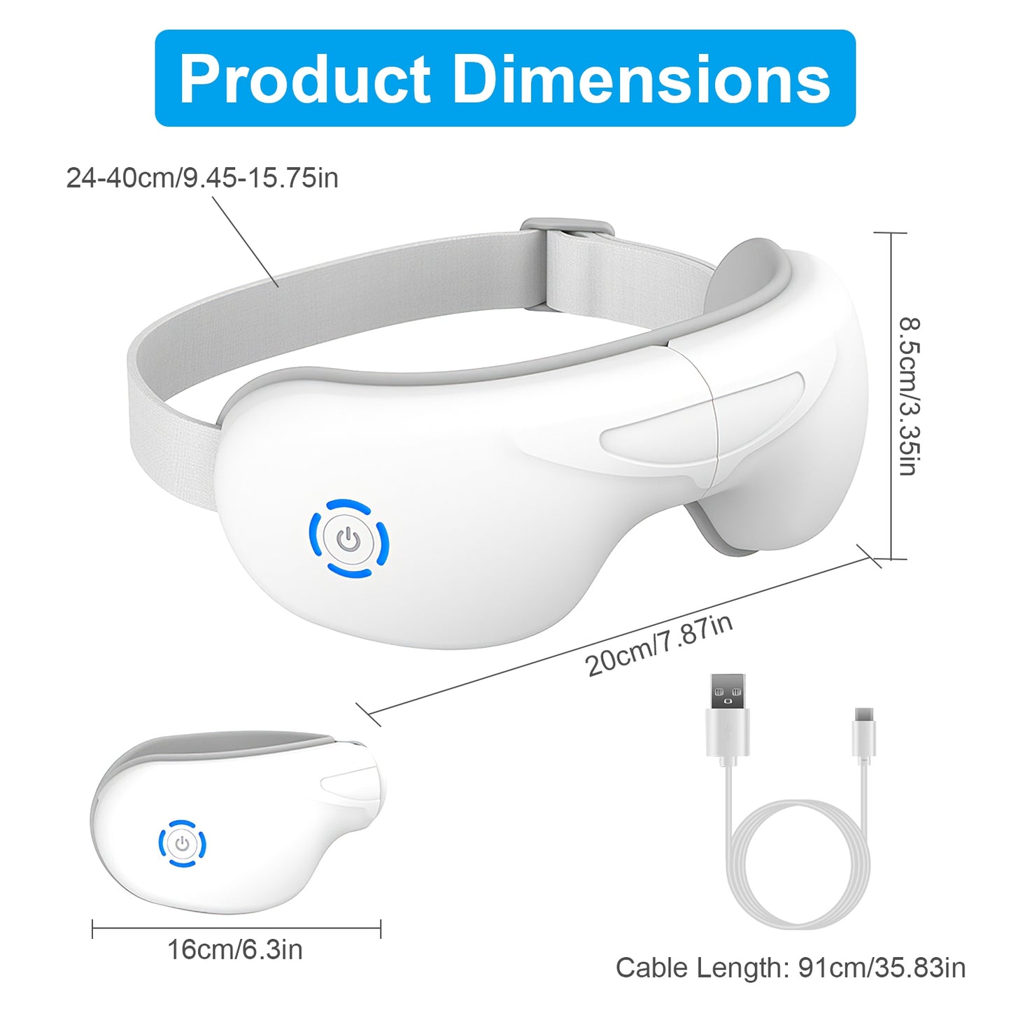 Rechargeable Eye Massager with Heat & Bluetooth Music – Eye Strain, Migraine & Fatigue Relief
