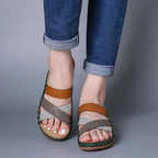 Women's Crisscross Casual Wedge Sandals – Low Heel PU Leather