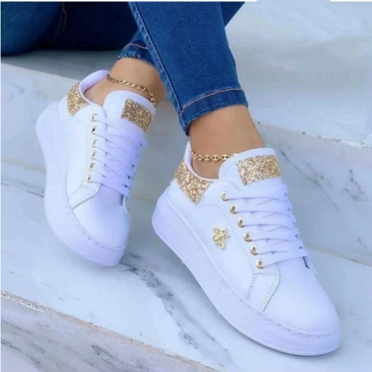 Women's Metallic Platform Sneakers | Lace-Up Low-Top Casual Shoes – 4 Colors