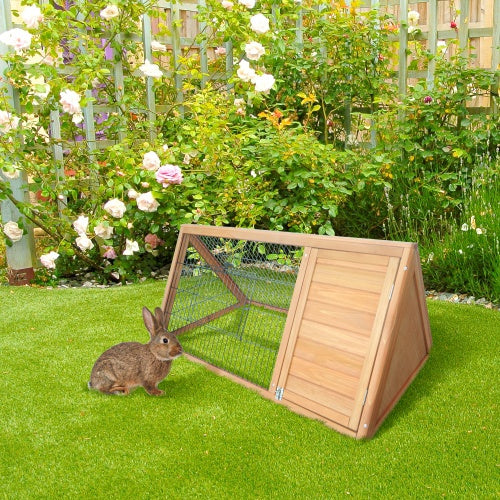 PawHut 46" Wooden Rabbit Hutch with Run – Outdoor A-Frame Cage for Rabbits, Guinea Pigs & Small Animals