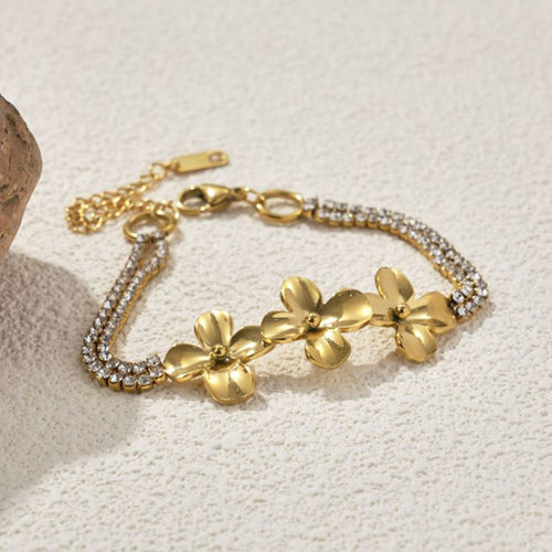 18K Gold Plated Flower Bracelet for Women – Adjustable Stainless Steel Bangle