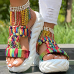 Women's Rainbow Stripe Platform Sandals - Breathable Summer Slides