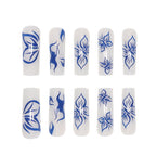 Blue Butterfly Press-On Nails | 24-Piece Long Square Fake Nail Set