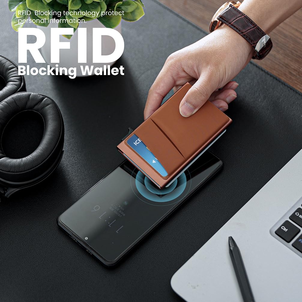 RFID Blocking Slim Wallet for Men - Metal Card Holder with ID Window & Cash Pocket
