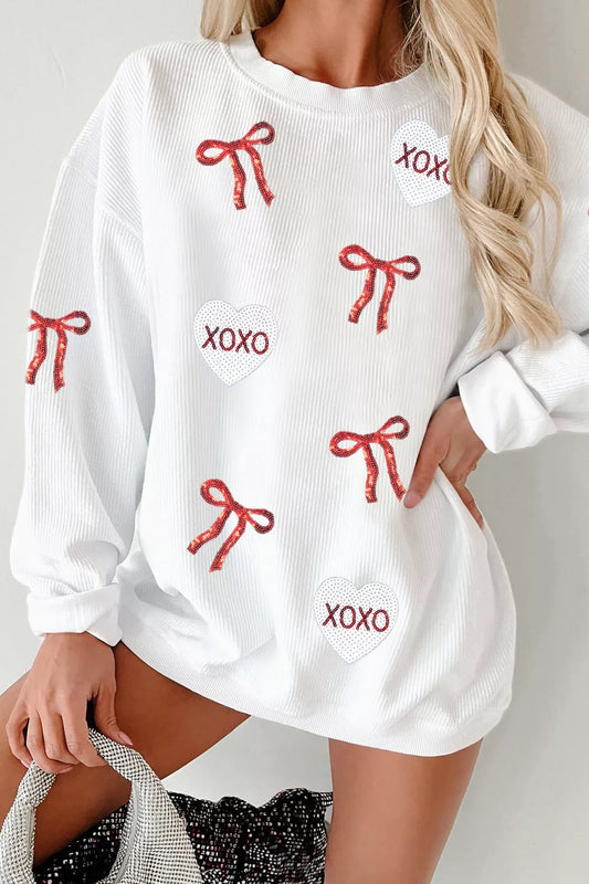 XOXO Sequin Bow Oversized Sweatshirt
