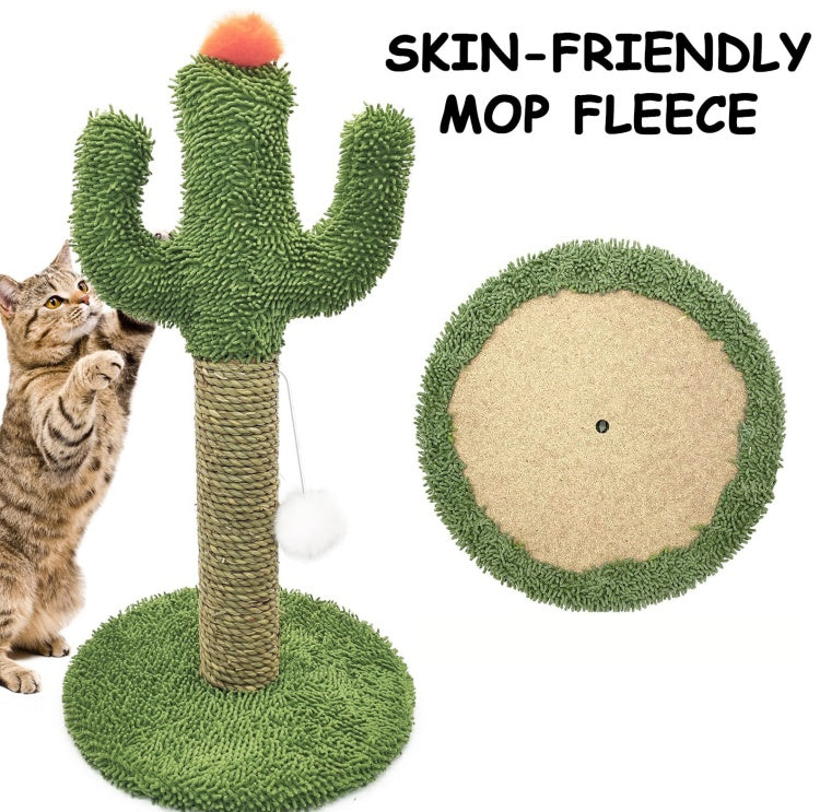 Cactus Cat Tree with Sisal Scratching Post | Solid Wood Base, Elevated Perch & Hanging Toy for Indoor Cats