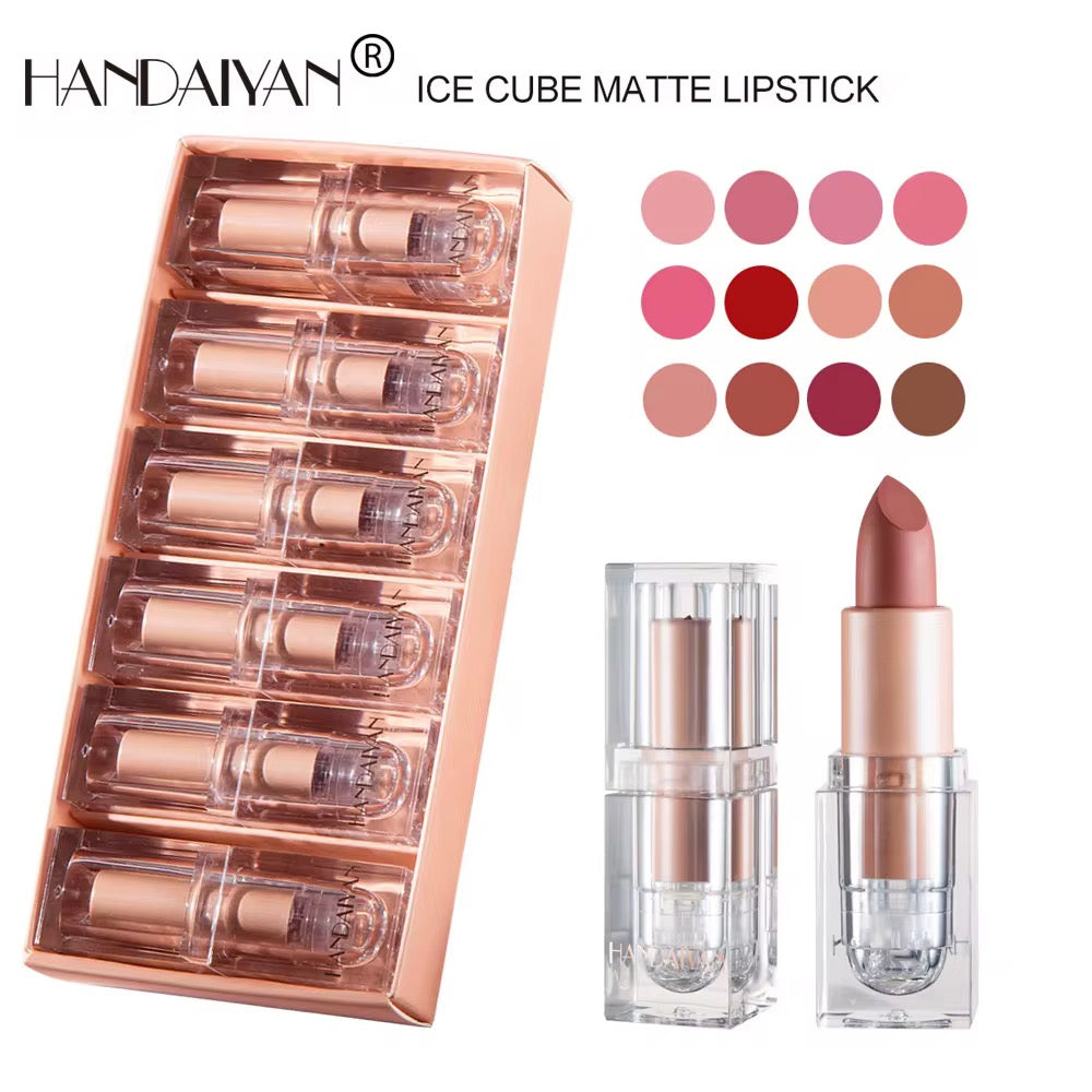 Ice Cube Matte Lipstick Set – 6 Long-Lasting Waterproof Shades | Vitamin E & Plant Oils