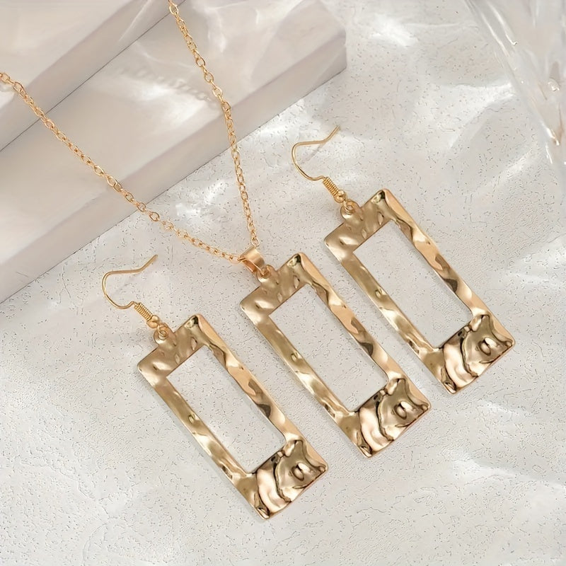 Hammered Gold Geometric Jewelry Set | Hypoallergenic Necklace & Earrings for Sensitive Skin