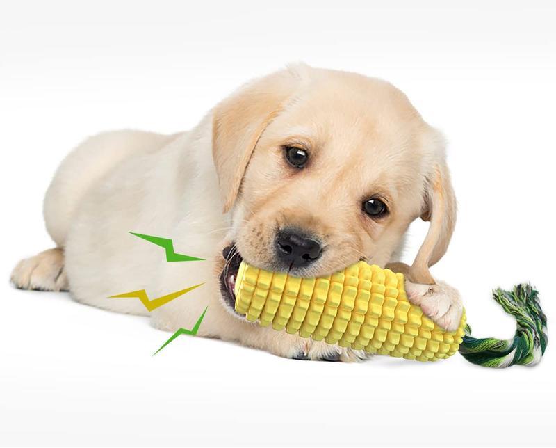 Squeaky Corn Dog Chew Toy — Durable Rope & Rubber Teether for All Breeds