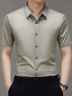 Men's Short Sleeve Stretch Button-Up Shirt – Soft Cotton Blend Casual Top