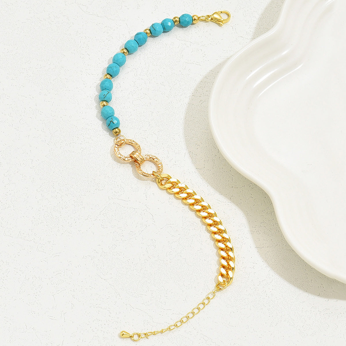 Turquoise Beaded Layered Bracelet – Boho Double Ring Chain Jewelry for Women
