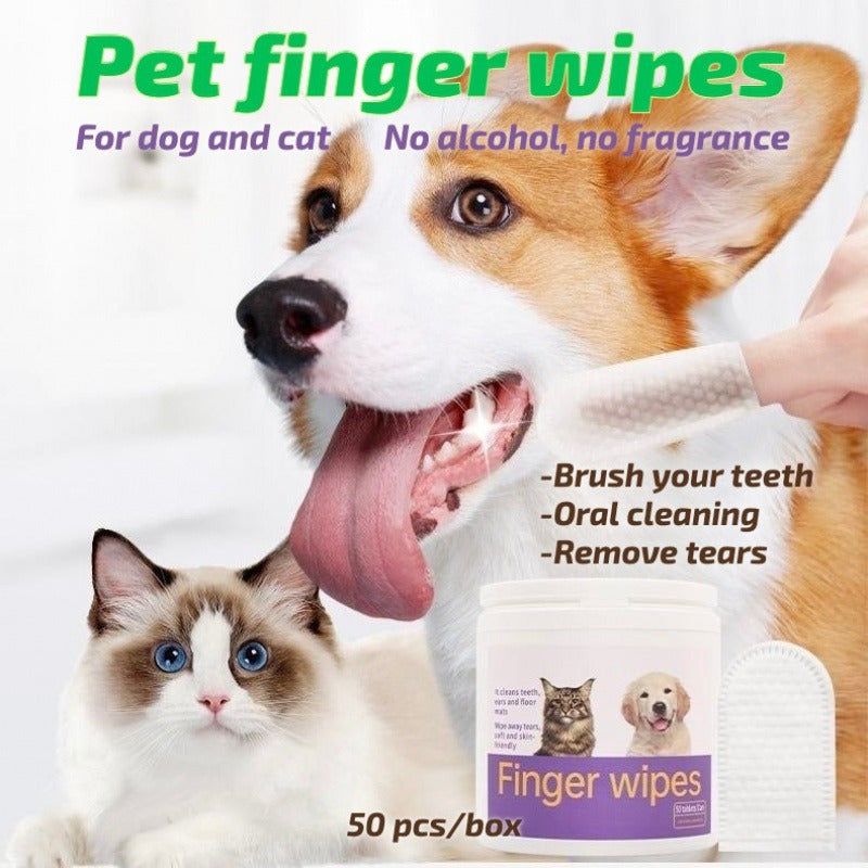 Dog Dental Finger Wipes - Fresh Breath & Teeth Cleaning | 50 Count