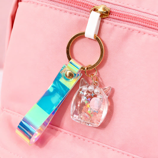 Adorable Floating Glitter Liquid Keychain - Cute Kitten Charm for Keys, Bags & Backpacks
