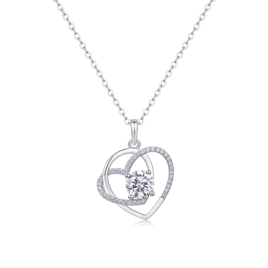 Heart To Heart Moissanite Necklace | 1 Carat Diamond Pendant | S925 Sterling Silver