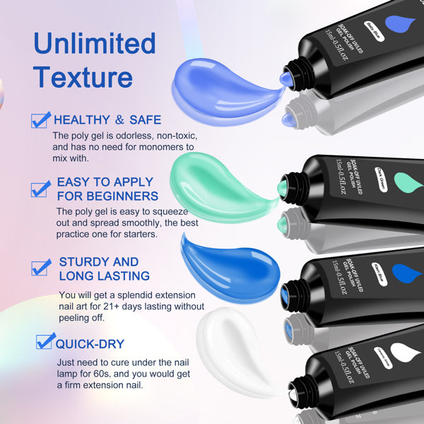 Poly Gel Nail Kit – 6-Color Set with UV LED Lamp & Extension Tools