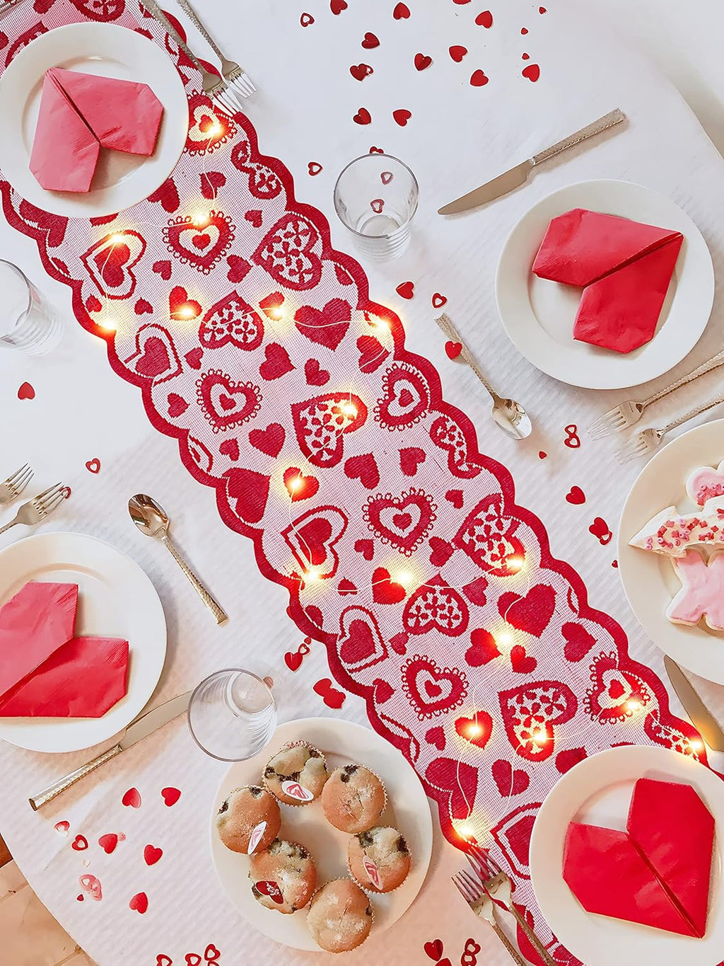 Valentine's Day Lace Table Runner - 13x72 Inch Heart Design for Wedding & Party Decor