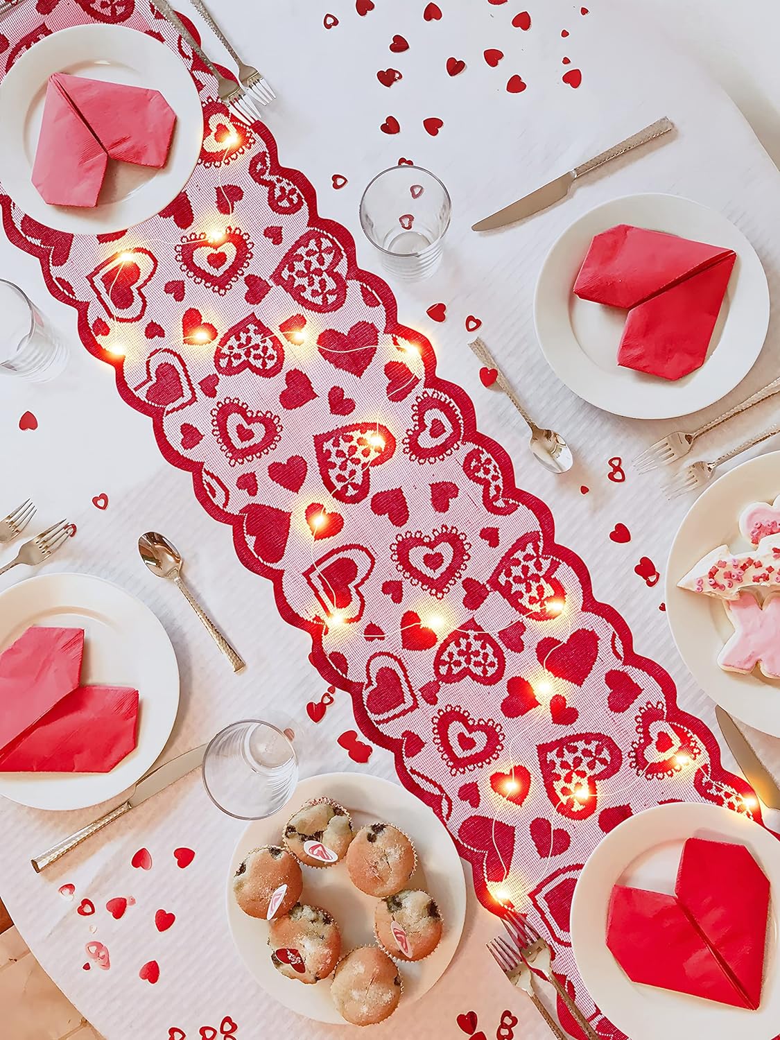 Valentine's Day Lace Table Runner - 13x72 Inch Heart Design for Wedding & Party Decor