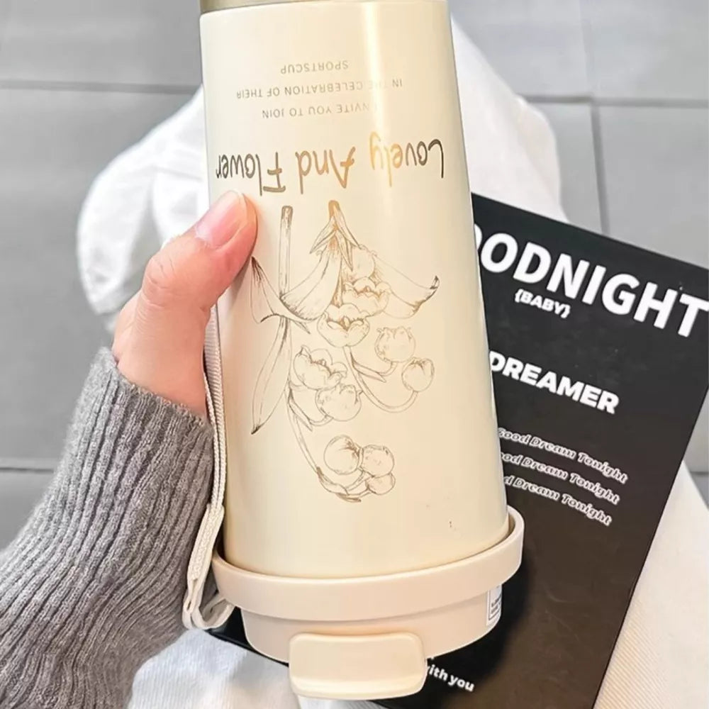Flower Aesthetic Tumbler with Straw | 500ml Stainless Steel Insulated Cup | Gift for Her